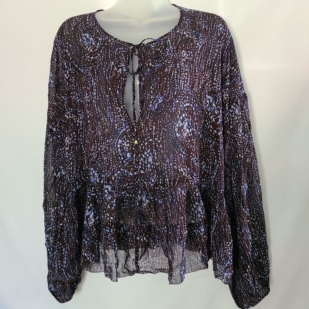 Wilfred Aritzia Blue Spotted Sheer Blouse Size M